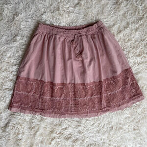 J Crew Skirt Cotton Lined Embroidered Tassels Pull On Boho dust pink Size M